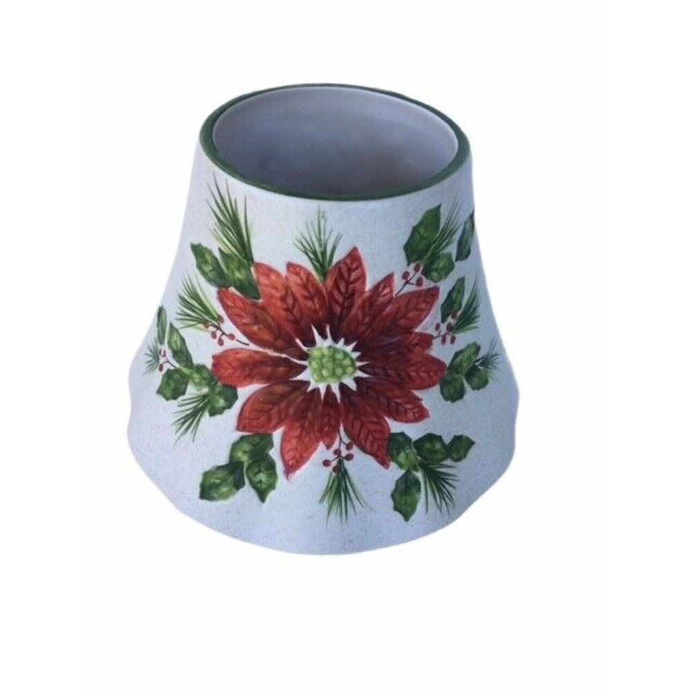 BF SHERRILL CHRISTMAS POINTSETTIA EMBOSSED CERAMIC CANDLE TOPPER Holiday SHADE